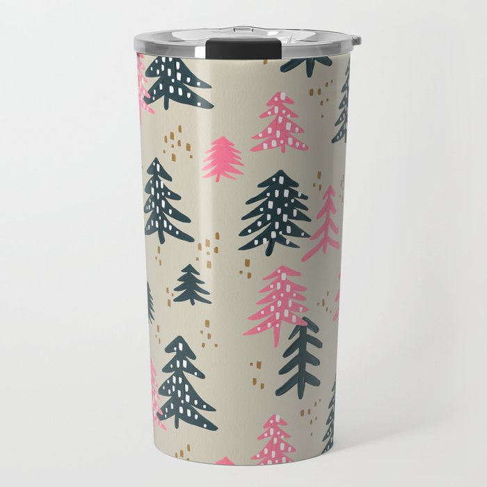 Christmas Trees – Emerald & Pink Travel Mug
