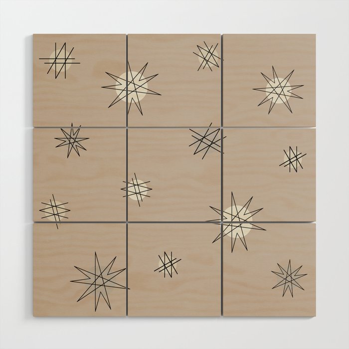 Atomic Age Starburst Planets Taupe Gold Wood Wall Art