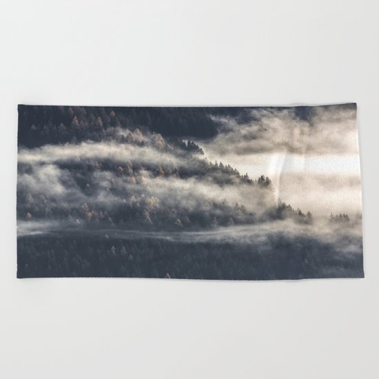 Foggy Landscape Beach Towel