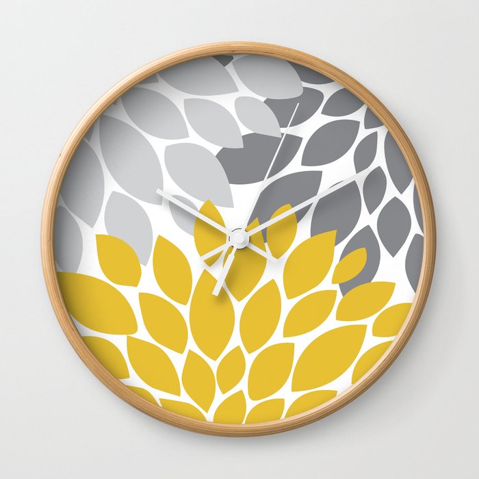 petals grey and yellow Wall Clock