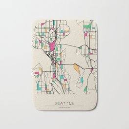 Colorful City Maps: Seattle, Washington Bath Mat | Seattle, Poster, Road, Landscape, Travel, Graphicdesign, Seattlemap, Downtown, Straightoutta, Colorful 