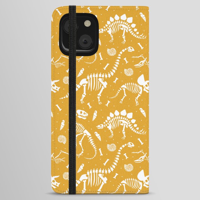 Dinosaur Fossils on Mustard Yellow iPhone Wallet Case