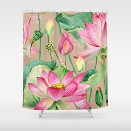 lotus flowers seamless pattern Shower Curtain