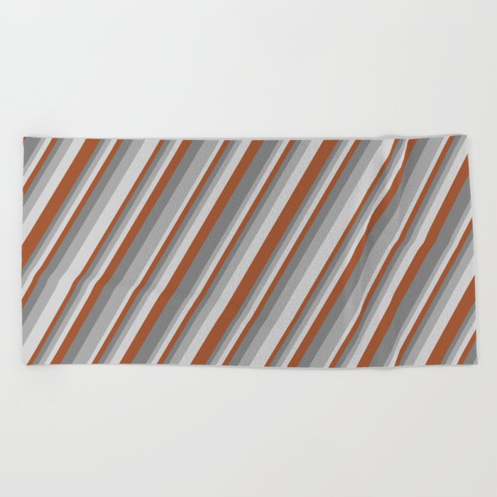 Sienna, Grey, Dark Gray & Light Gray Colored Lines/Stripes Pattern Beach Towel