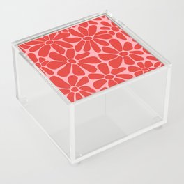 Pink and Red - Retro Floral Art Print Acrylic Box