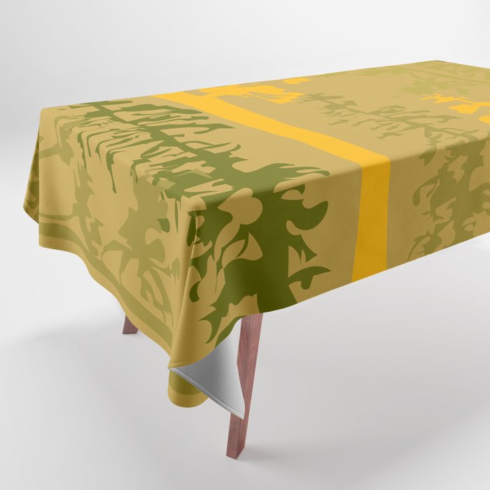 Woody - Green and Yellow Minimal Forest Art Design Tablecloth
