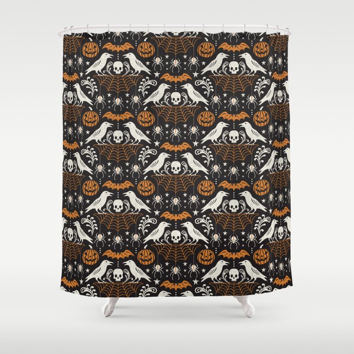 All Hallows' Eve - Black Orange Halloween Shower Curtain