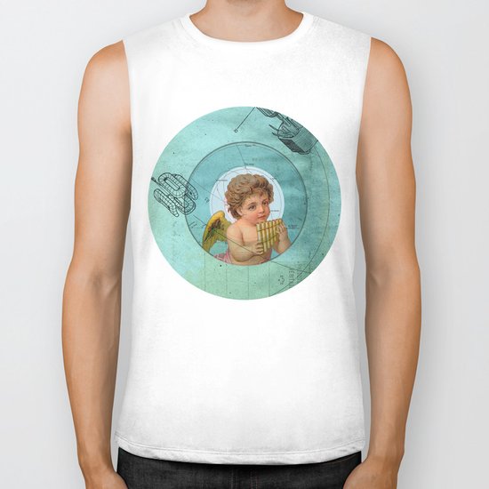 Angel playing music in space Biker Tank