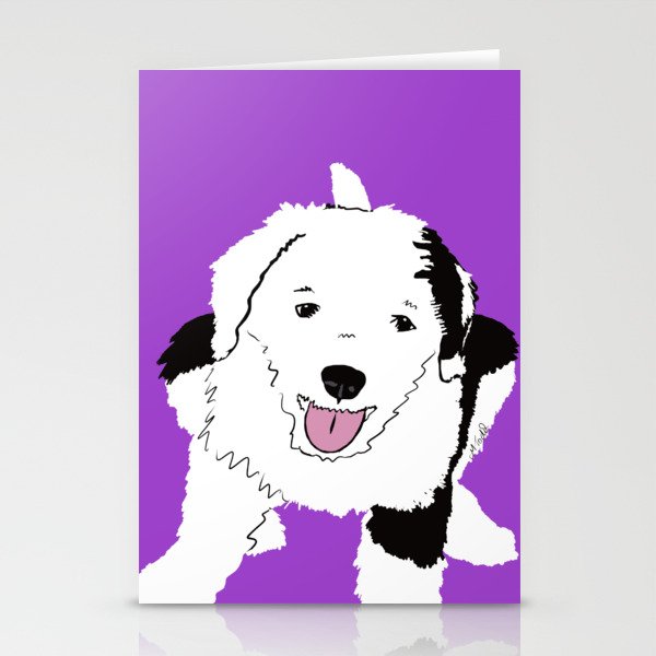 Gypsy The Sheepadoodle Stationery Cards | Drawing, Digital, Sheepadoodle, Poodle, Puppy, Dog, Cute, Purple, Black-and-white, Sheep-dog