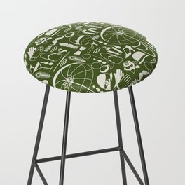 White Old-Fashioned 1920s Vintage Pattern on Olive Green Bar Stool