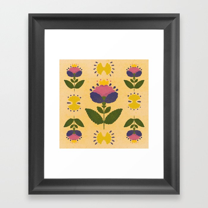 Folksy Flowers Framed Art Print