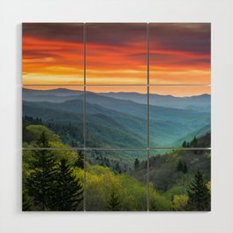 Great Smoky Mountains Gatlinburg Tennessee Mountain Sunrise Scenic Outdoor Landscape Wood Wall Art