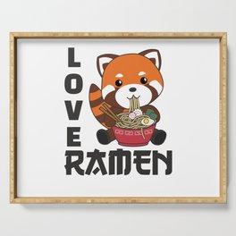 Powered By Ramen Cute Red Panda Eats Ramen Noodles Serving Tray