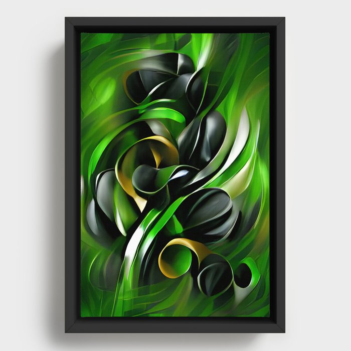 Black and green original abstract digital artwork Framed Canvas