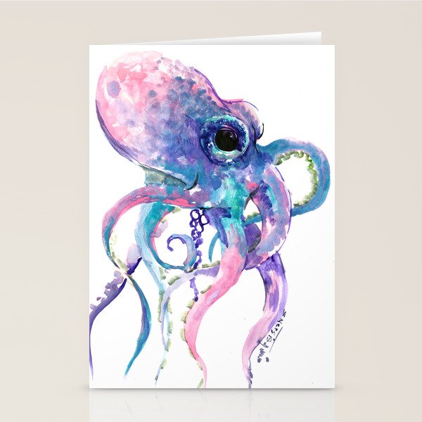 Octopus, Pink purple sea animals design underwater scene painting  Stationery Cards by sureart | Society6