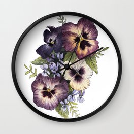 Watercolor Pansy Bouquet Wall Clock