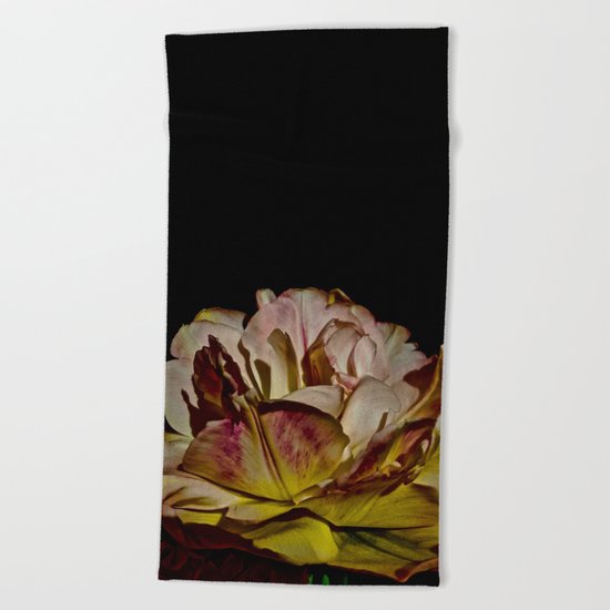 Bright Pink Tulip On Black Beach Towel