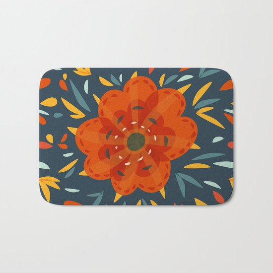 Decorative Whimsical Orange Flower Bath Mat