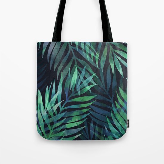 Dark green palms leaves pattern Tote Bag