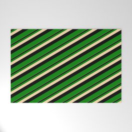 [ Thumbnail: Tan, Black & Green Colored Stripes/Lines Pattern Welcome Mat ]