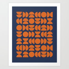 Abstract Geometric Shapes 1 in Navy Blue and Orange Art Print