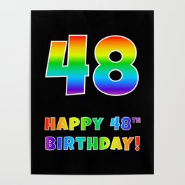 [ Thumbnail: HAPPY 48TH BIRTHDAY - Multicolored Rainbow Spectrum Gradient Poster ]