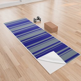 [ Thumbnail: Slate Gray and Blue Colored Lined Pattern Yoga Towel ]