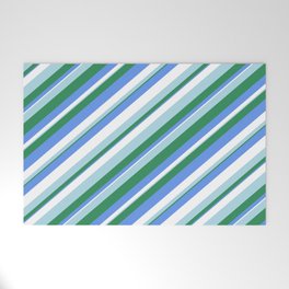 [ Thumbnail: Sea Green, Cornflower Blue, White & Light Blue Colored Striped/Lined Pattern Welcome Mat ]