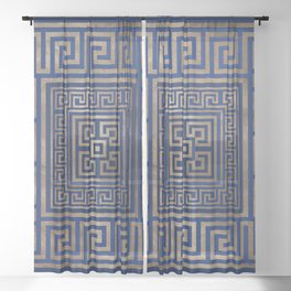 Greek Key Ornament - Greek Meander -gold on blue Sheer Curtain
