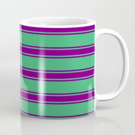 [ Thumbnail: Sea Green and Purple Colored Stripes Pattern Coffee Mug ]
