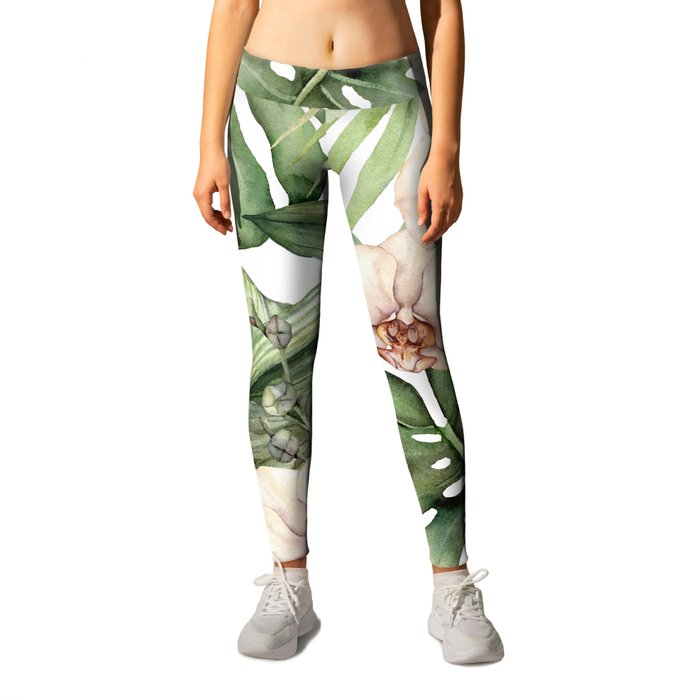 Exotic Orchid Jungle Leaves Leggings