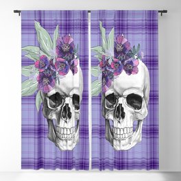 Purple Plaid Floral Skull Blackout Curtain