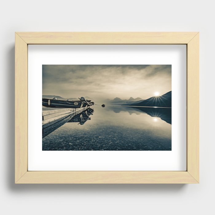Lake McDonald Morning Mountain View - Glacier National Park Sepia Recessed Framed Print
