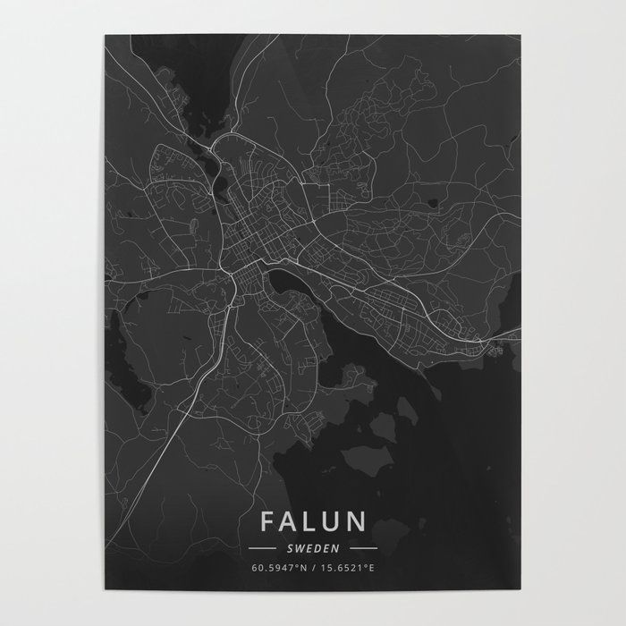 Falun, Sweden Dark Map Poster by Designer Map Art Society6