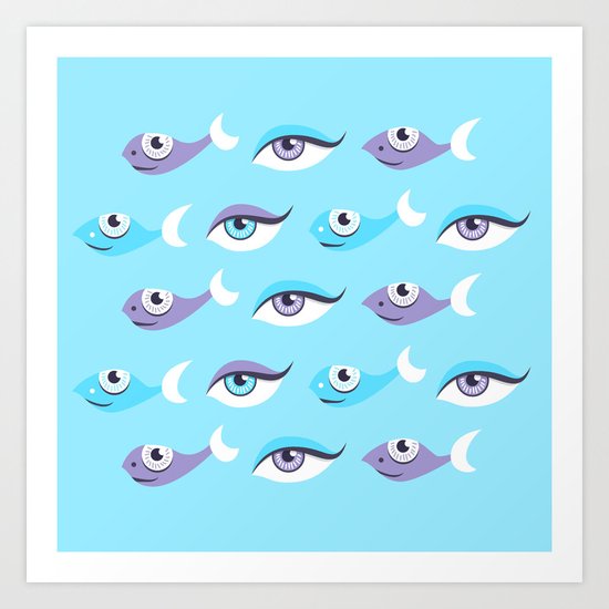 Pattern Of Eyes And Fish In Sea Art Print