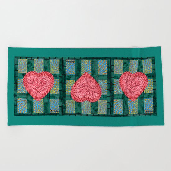 Teal and Pink Energy Heart Beach Towel