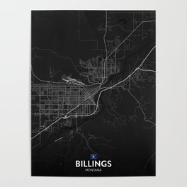 Billings, Montana, United States - Dark City Map Poster