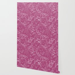 Magenta and White Toys Outline Pattern Wallpaper