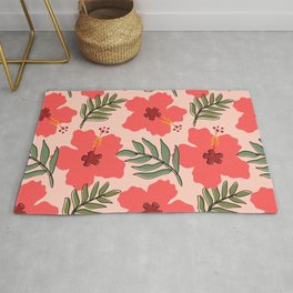 Tropical Hibiscus and Leaves  Rug