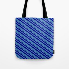 [ Thumbnail: Blue & Dark Blue Colored Lines Pattern Tote Bag ]