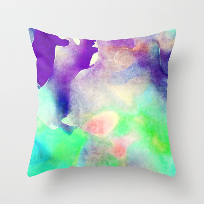 Watercolor background in purple blue and green Throw Pillow