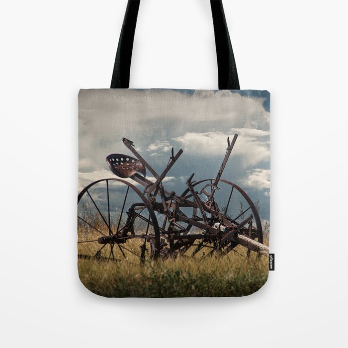 Rusted Farm Equipment in the Grass on the Prairie Tote Bag