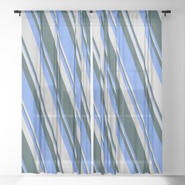 [ Thumbnail: Cornflower Blue, Light Grey & Dark Slate Gray Colored Lines/Stripes Pattern Sheer Curtain ]