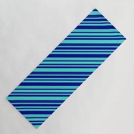 [ Thumbnail: Turquoise and Dark Blue Colored Lined/Striped Pattern Yoga Mat ]