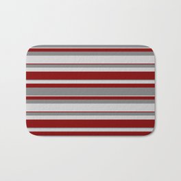[ Thumbnail: Grey, Light Grey & Maroon Colored Stripes Pattern Bath Mat ]