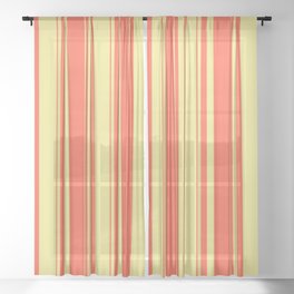 [ Thumbnail: Tan and Red Colored Stripes/Lines Pattern Sheer Curtain ]