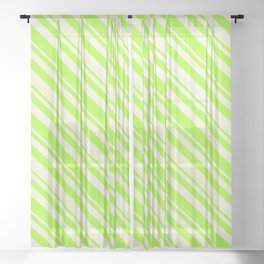 [ Thumbnail: Beige & Light Green Colored Lines Pattern Sheer Curtain ]
