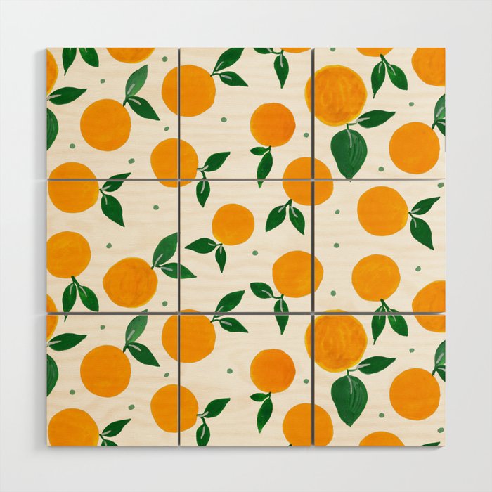 Tangerine pattern - yellow and green Wood Wall Art