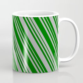 [ Thumbnail: Dark Grey & Dark Green Colored Lines/Stripes Pattern Coffee Mug ]