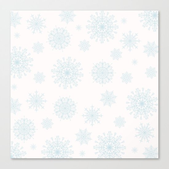 Assorted Light Blue Snowflakes On White Background Canvas Print